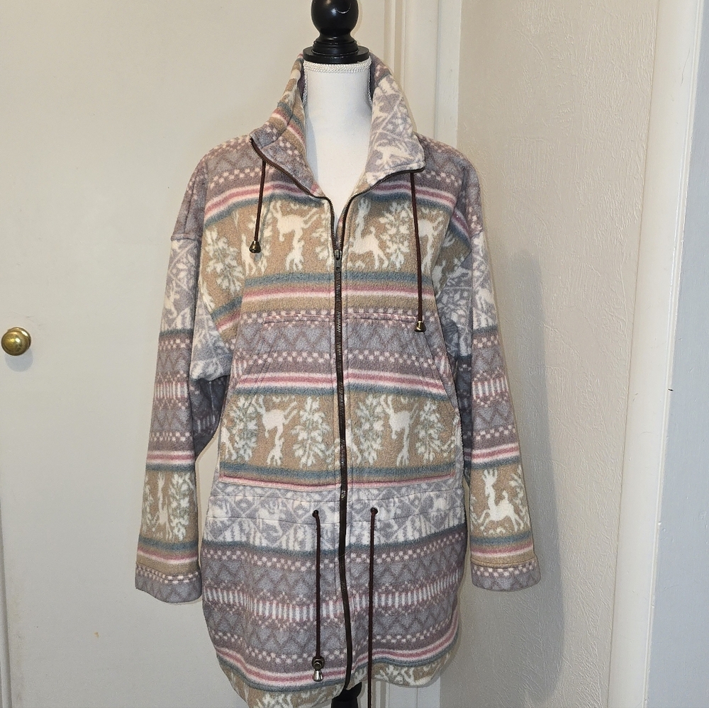 Vintage 90's G4000 Fleece Jacket Woman's Sz Large Blanket Pattern
